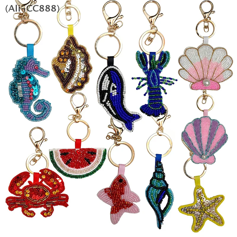 

Cute Conch/Starfish/Crab/Seashell Appliques Embroidered Beaded Decals Keychains DIY Bags Charms Ocean-theme Hanging Ornament