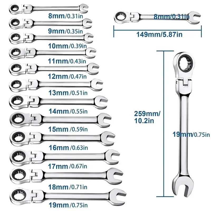 Imagem -06 - Flex Cabeça Ratcheting Combinação Wrench Grupo Metric Ratchet Dual-purpose Chaves Crv Gear Spanner Reparação em Casa Ferramentas Manuais 1pc
