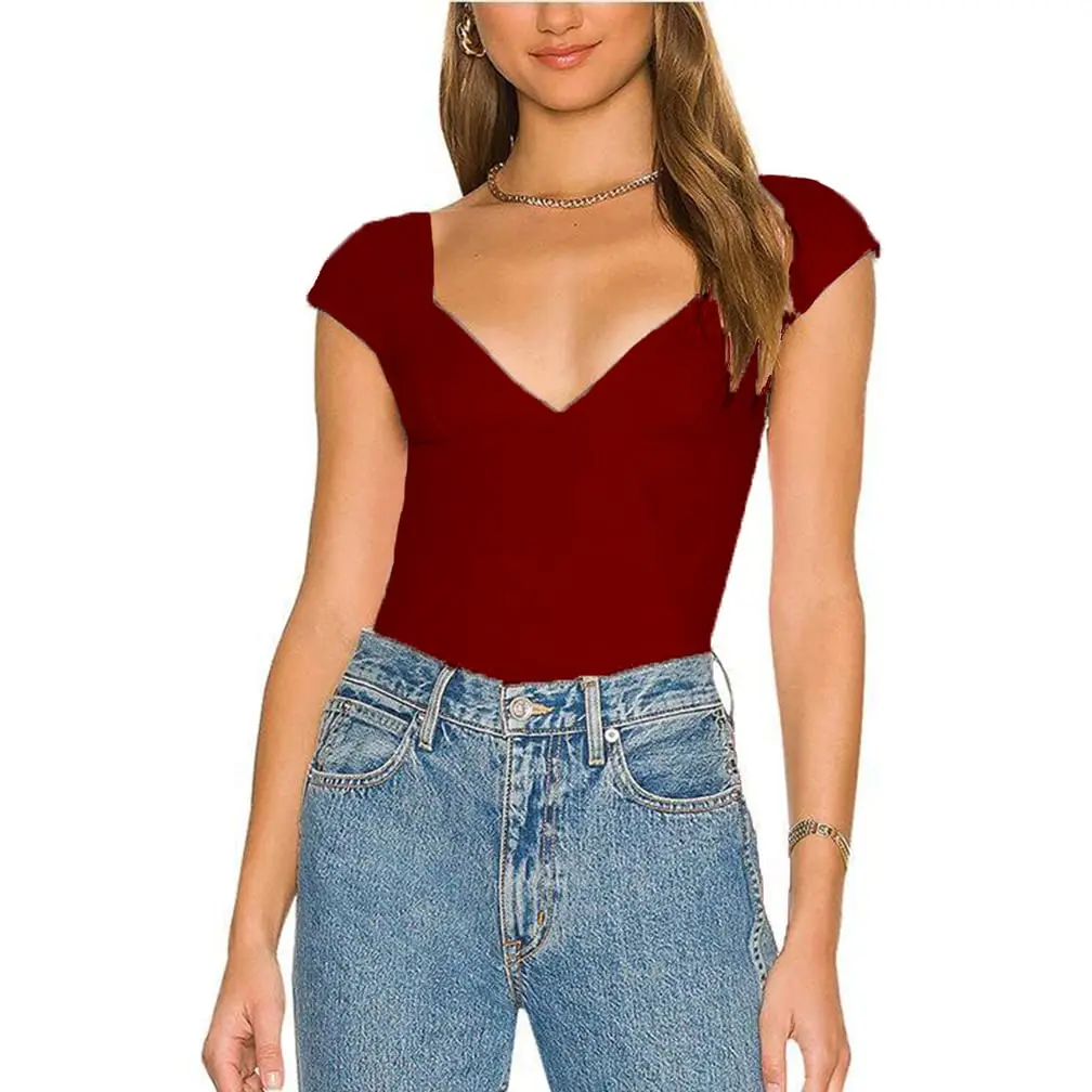 DZ-DZ Women Sexy Deep V Neck Crop T-Shirt Y2K Aesthetic Slim Fit Low Cut Backless Summer Short Sleeve Corset Tee Top Clubwear