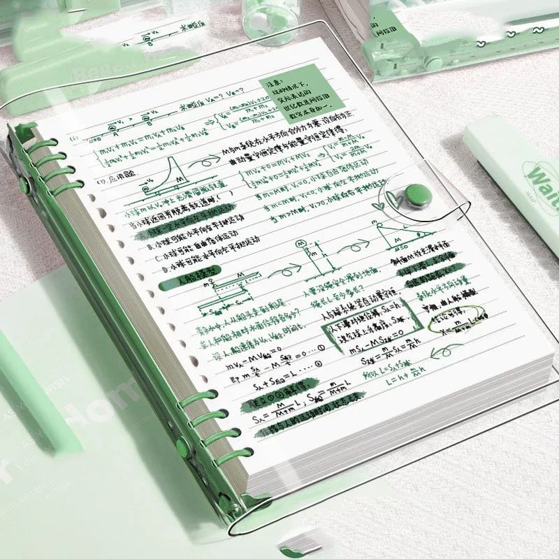 60 ورقة من دفاتر الملاحظات ذات الأوراق الفضفاضة المصنوعة من الجلد الناعم الشفاف مكونة من 120 صفحة مع أغطية حلقية قابلة للفصل والخطوط الأفقية A5