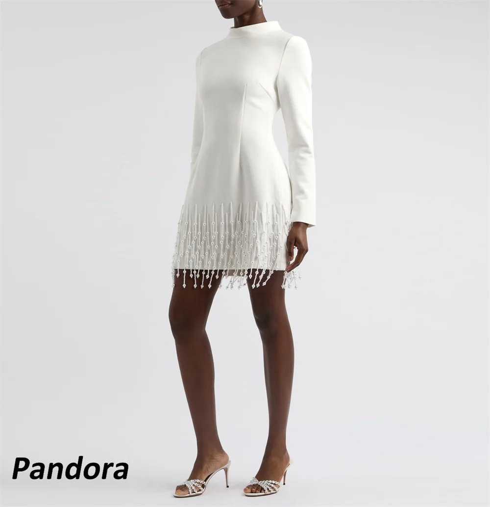 

Pandora A-Line High Neck Dubai Prom Dress Pearls Tassel Summer Mini Elegant Evening Party Dress 2024 robes de soirée