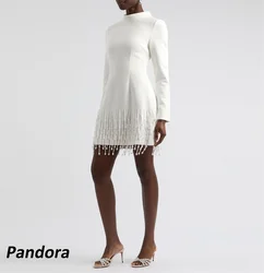 Pandora a-line collo alto Dubai Prom Dress perle nappa estate Mini elegante abito da sera 2024 robes de soirée