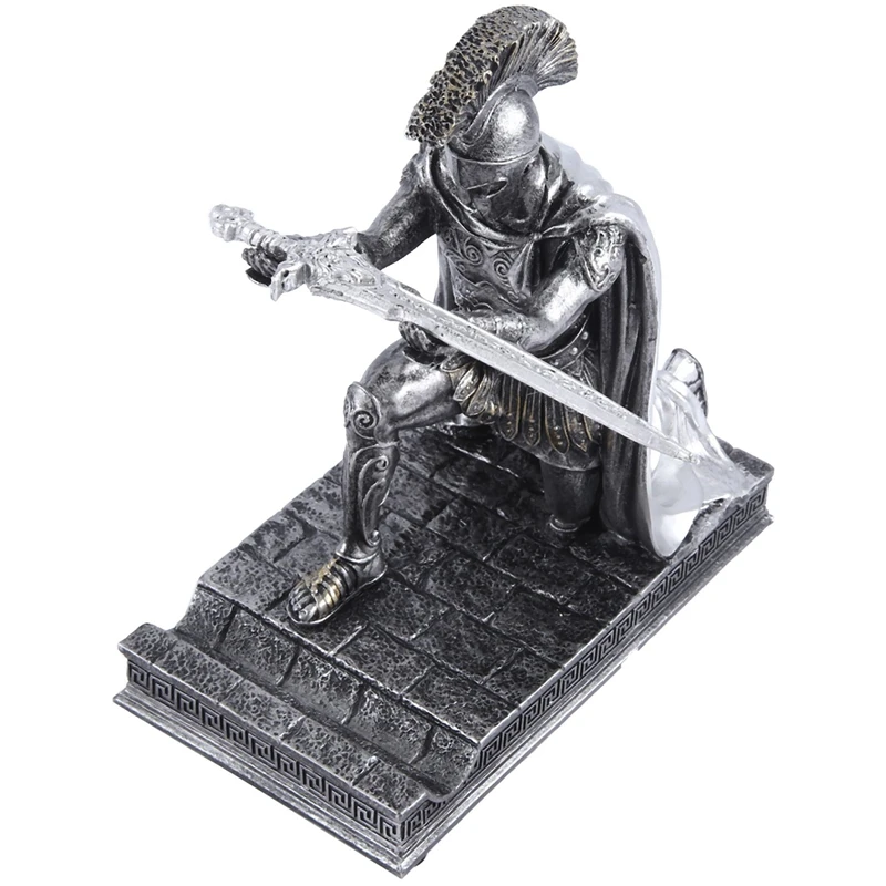 Knight Pen Holder With Helmet Statue Pen Holder Armor Roman Knight With Magnetic Pen Holder Phone Stand Iron Durable Iron Color