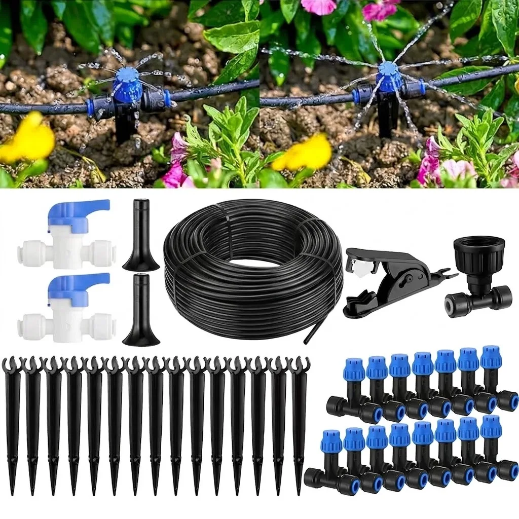 Garden Plant Watering System 18M59ft 1/4 Inch Blank Tubing Quick Connector Vegetable Greenhouse Mist Drip Irrigation Kit Outdoor