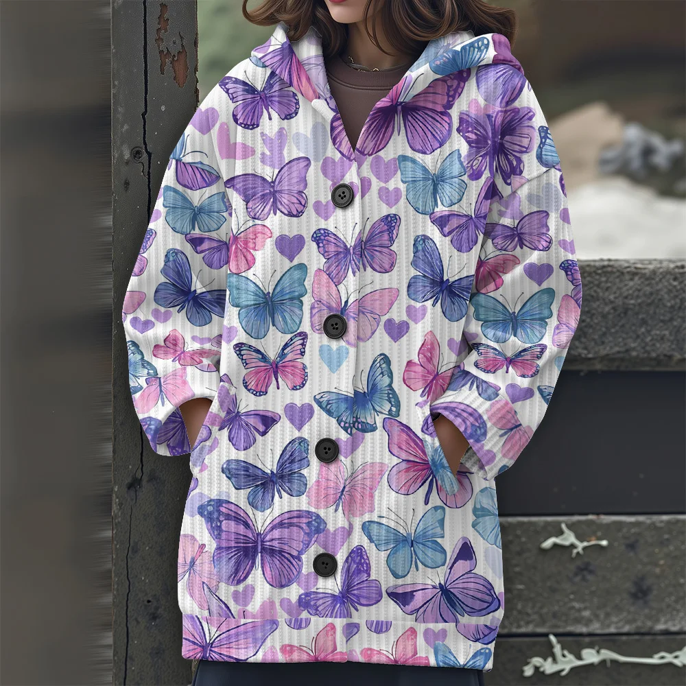 

Длинный свитер с животным принтом, повседневный женский свитер с узорами серии животных, новинка 2025 года, женский свитер с капюшоном