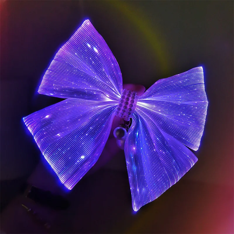 新しい弓型ledカラフルライトヘアピン、色が変わる光ファイバー生地ライトクリップ