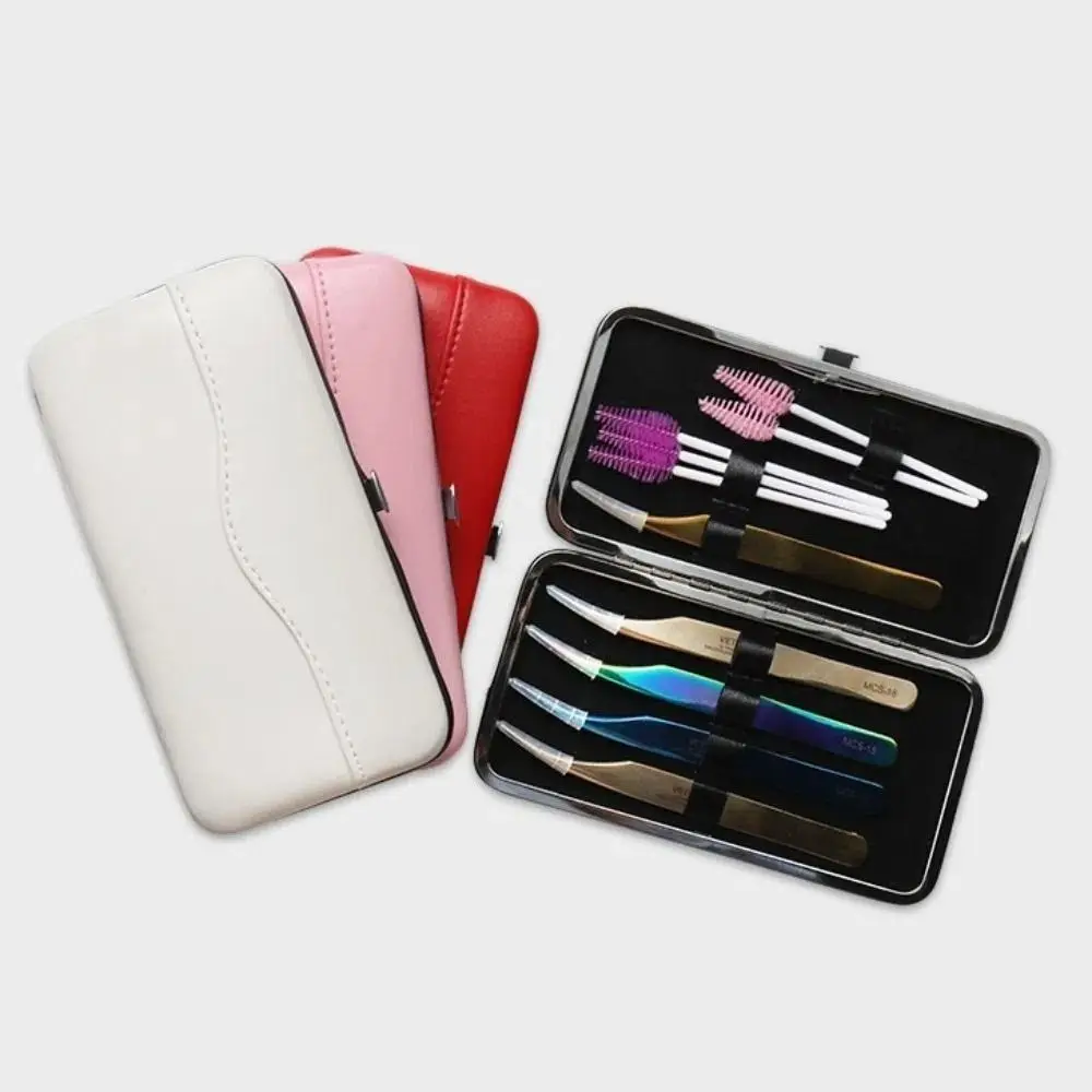 7 Slots Wimpers Pincet Case PU Leer 4 Kleuren Wimper Make-up Tool Case Lege Eenvoudige Stijl Pincet Opbergdoos Oor Lepel