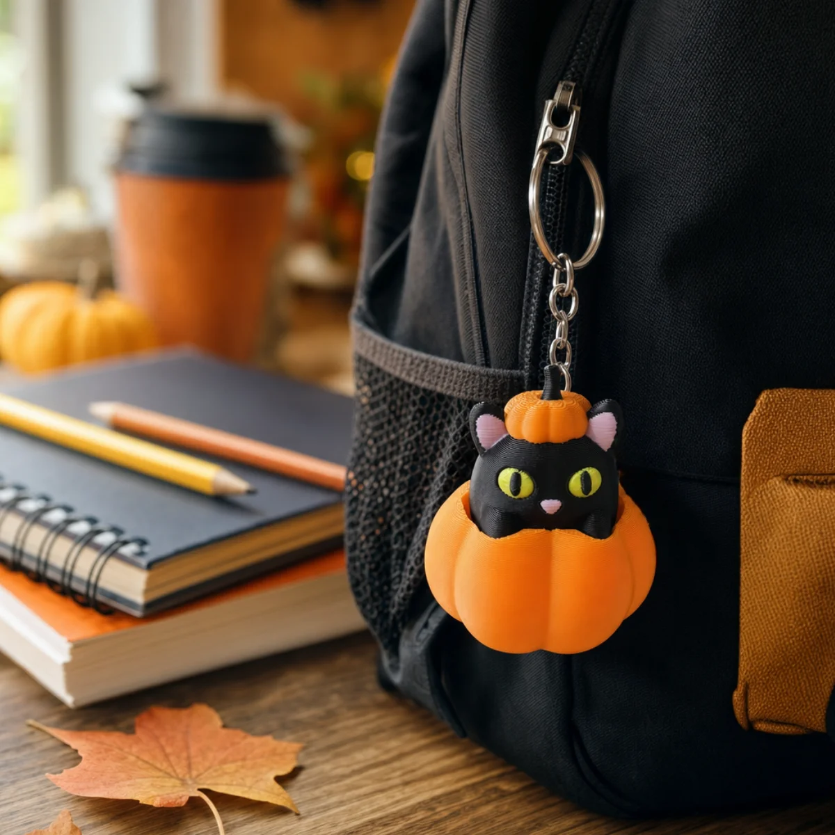 1Pc Lovely Halloween Pumpkin Black Cat Clicker Keychain,Durable Eco PLA 3D Print Decor Portable Stress Squeeze Toy Bag Pendant - view 3