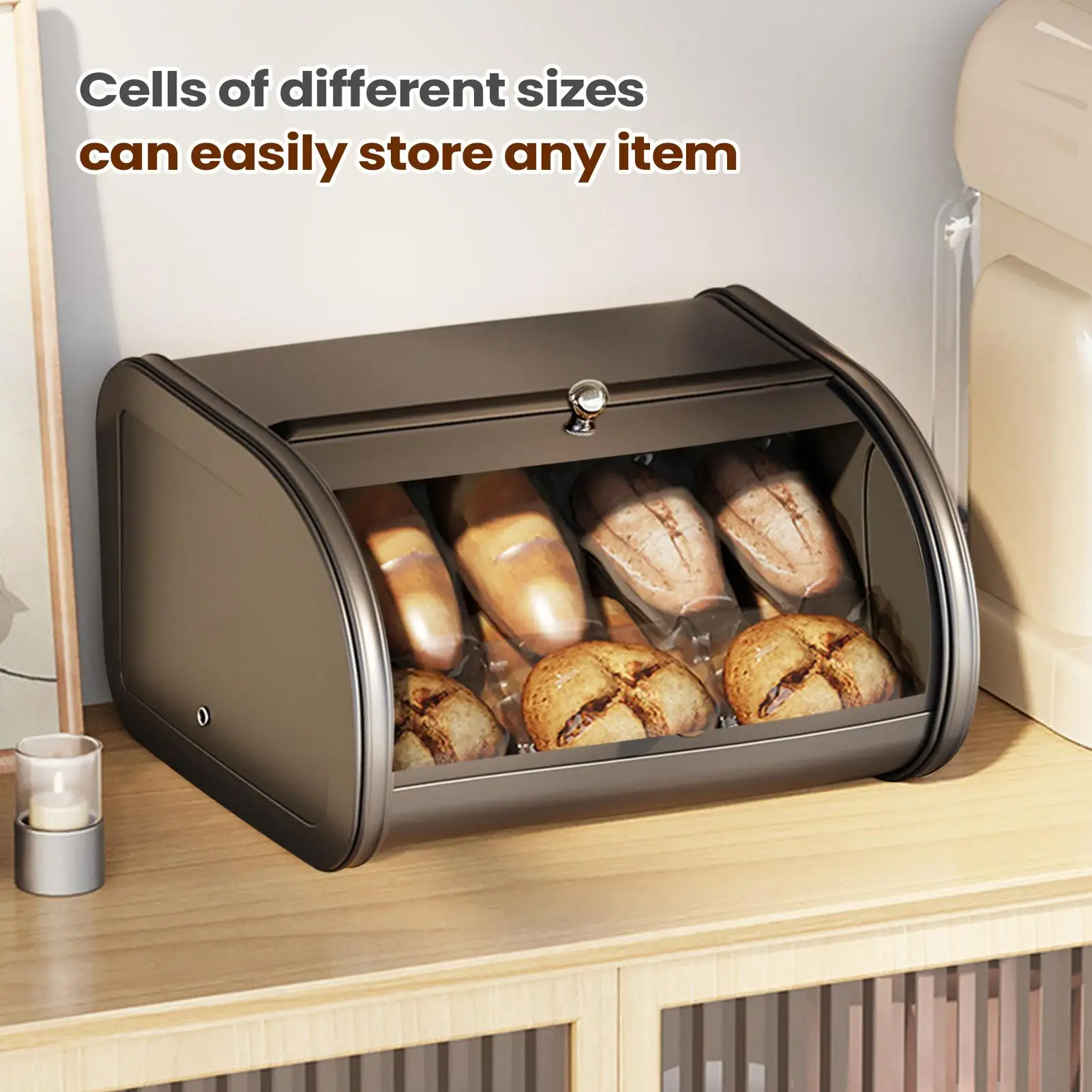 Bread Box For Kitchen Countertop Roll Top Container Small Items Organizer For Small Items Muffins Bakery Bread Kitchen