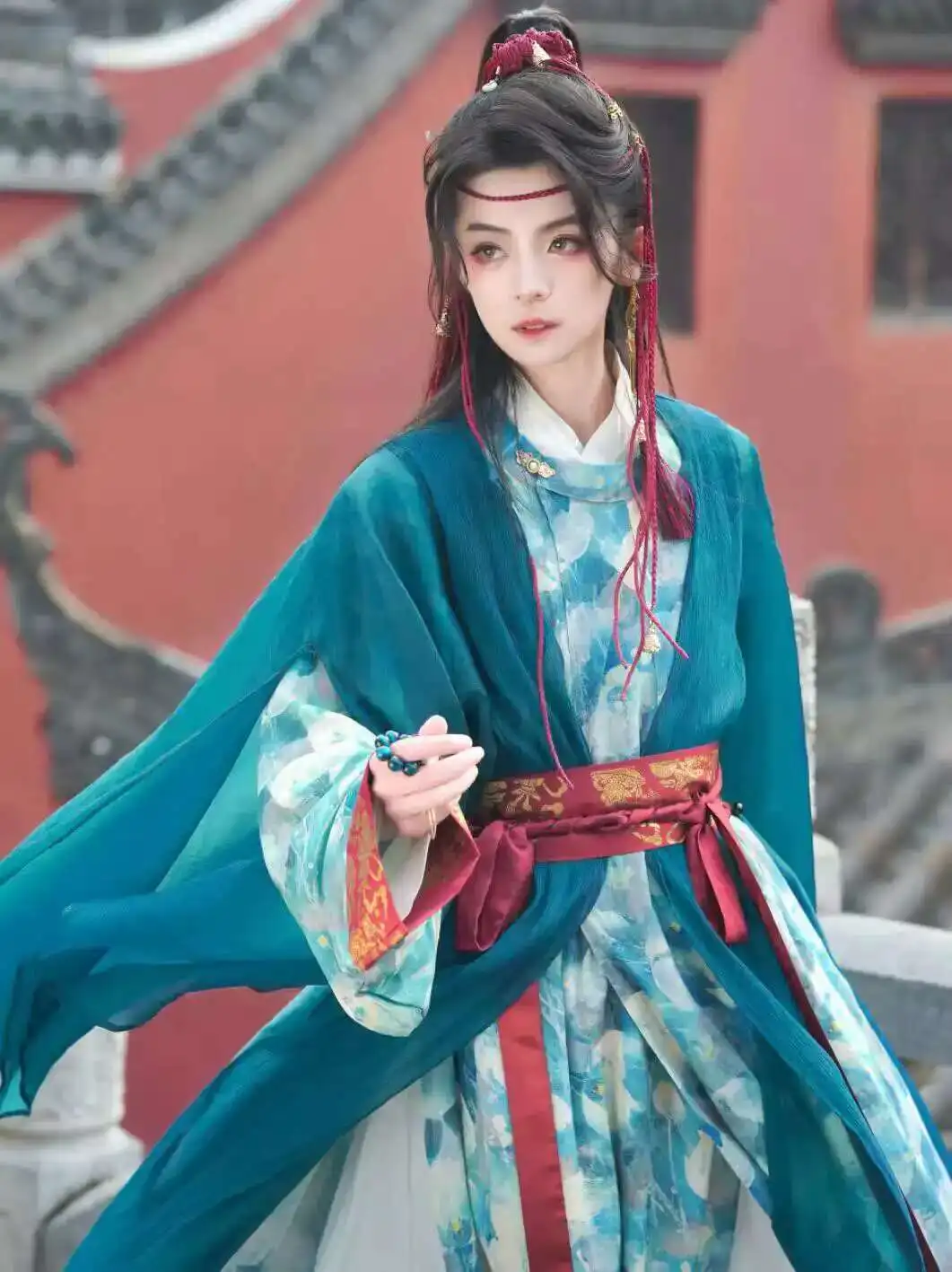 

New Carnival Costume Halloween Cos Cosplay Hanfu Han Elements Guofeng Men And Women Cloud Shoulder Outer Shirt Cummerbund Fiesta