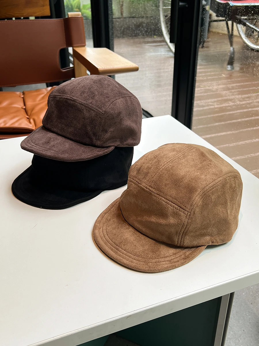 

Suede Five-Piece Hat American Retro Hat Autumn Winter Short Brim Beret Women's Duckbill Cap Men's