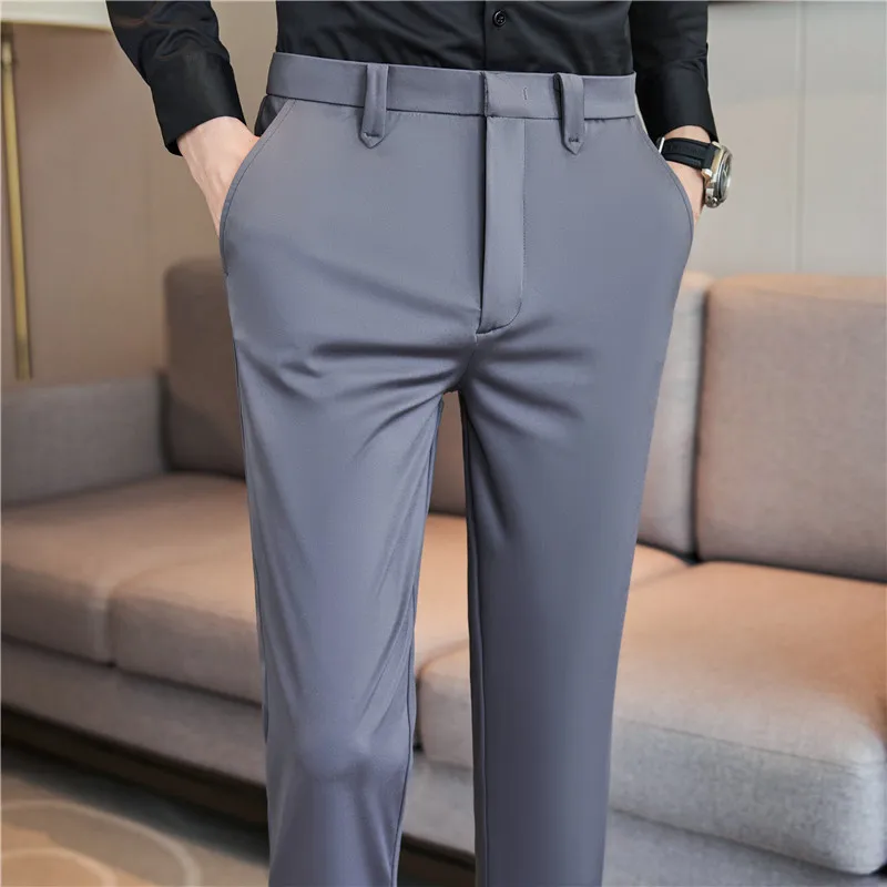 Summer Thin Mens Pants High Elastic Business Casual Suit Pants Men\'s Fashion Formal Straight Sleeve Trousers Men Plus Size 28-38