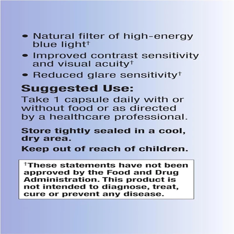 Persistently improving efficiency with 30mg lutein and 6mg zeaxanthin, promoting eye health without fillers