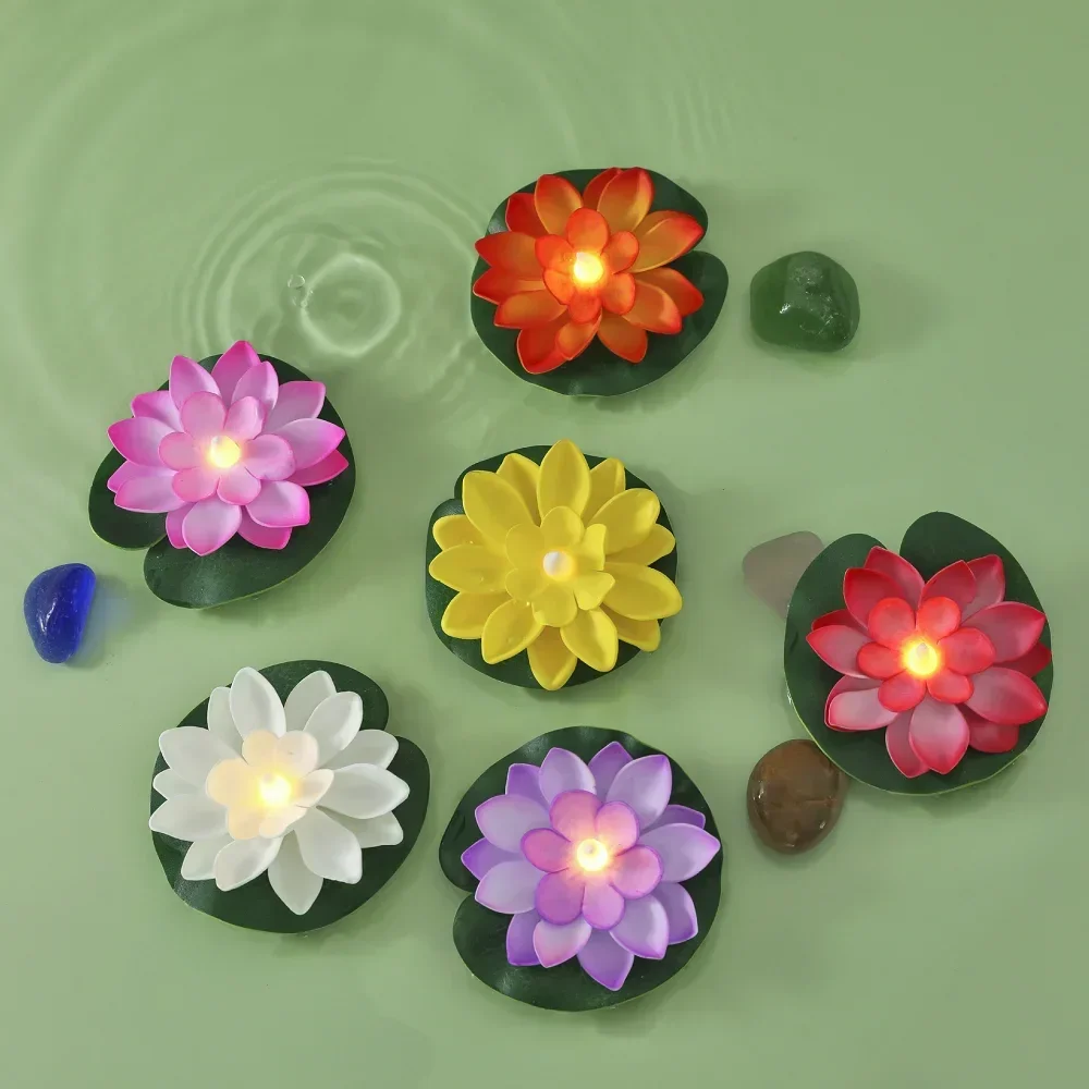 6PCS LED Multicolor Lotus Sensor Night Lamp Floating WaterGlow Flower Lamps Garden Fish Tank Decor Festive Wishing Lotus Light