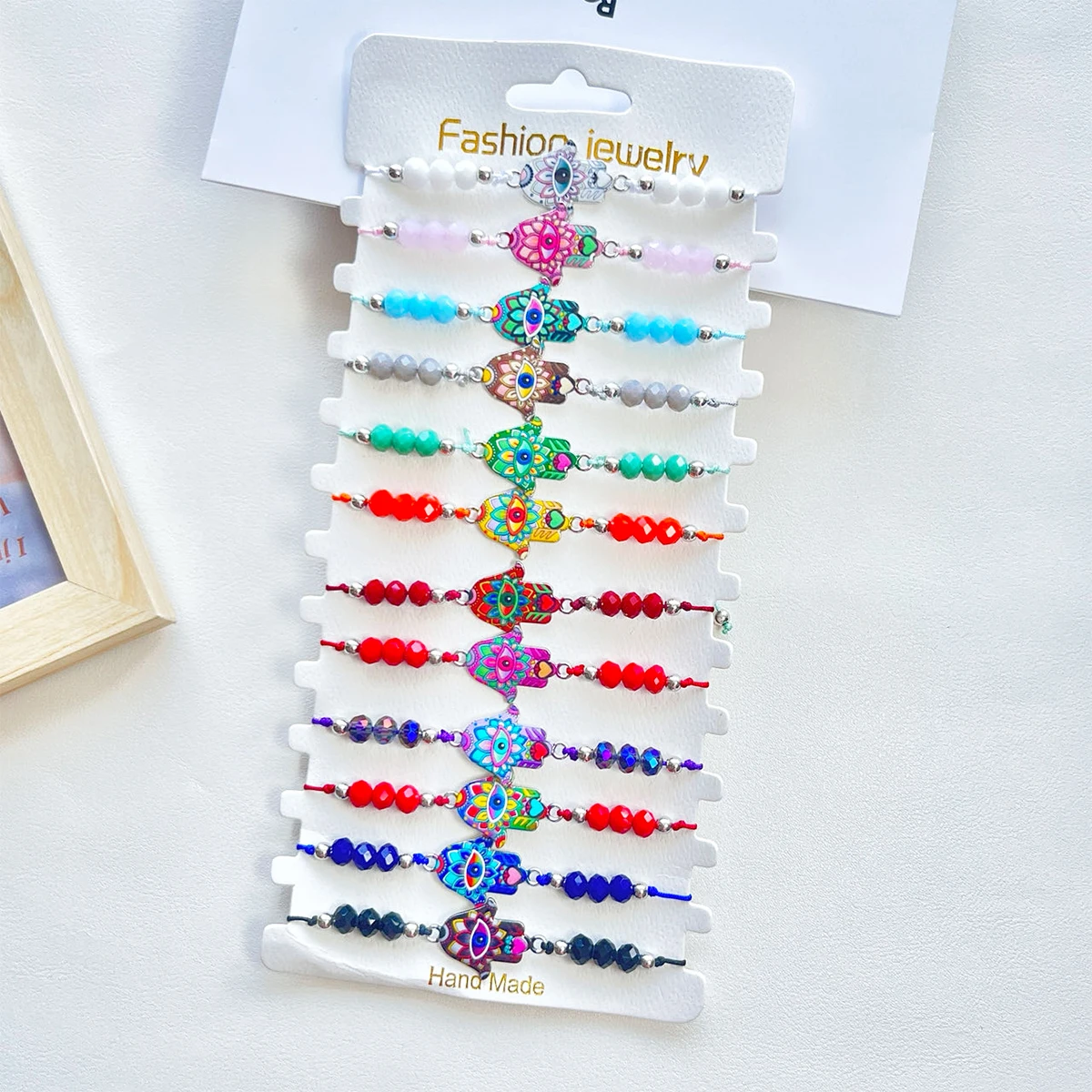 Juego de 12 Pulseras de Cuentas de Cristal de Palma Aceitera de Aleación Multicolor, Pulseras de Amistad Unisex a la Moda para Hombres y Mujeres