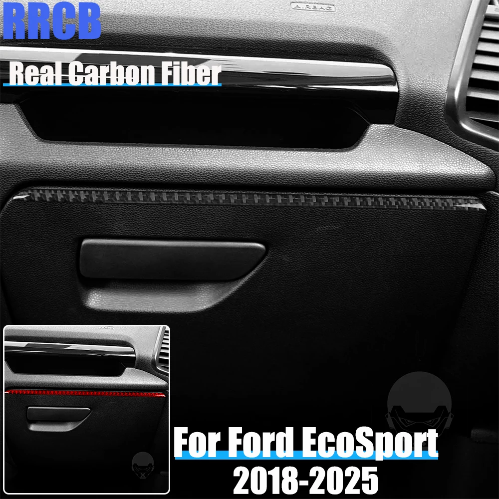 Real Carbon Fiber Car Accessories Passenger Strip Soft Cover Sticker For Ford EcoSport 18 19 2020 2021 2022 2023 2024 2025