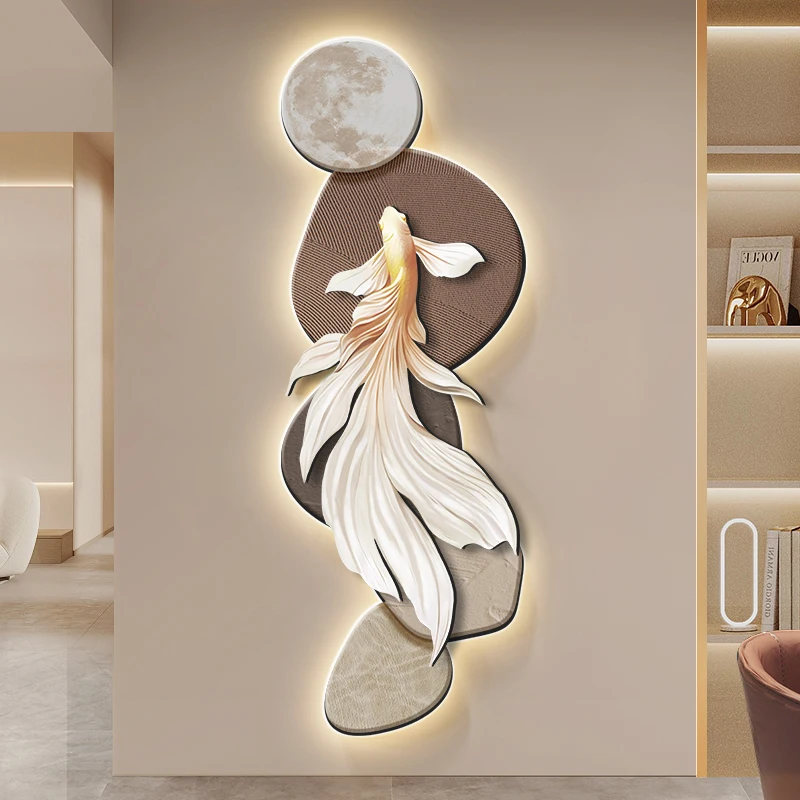 Advanced Koi Wall Decoration Painting, LED Light Painting, Modern Art Entrance Corridor, Aisle Hanging Painting, Luminous Mural