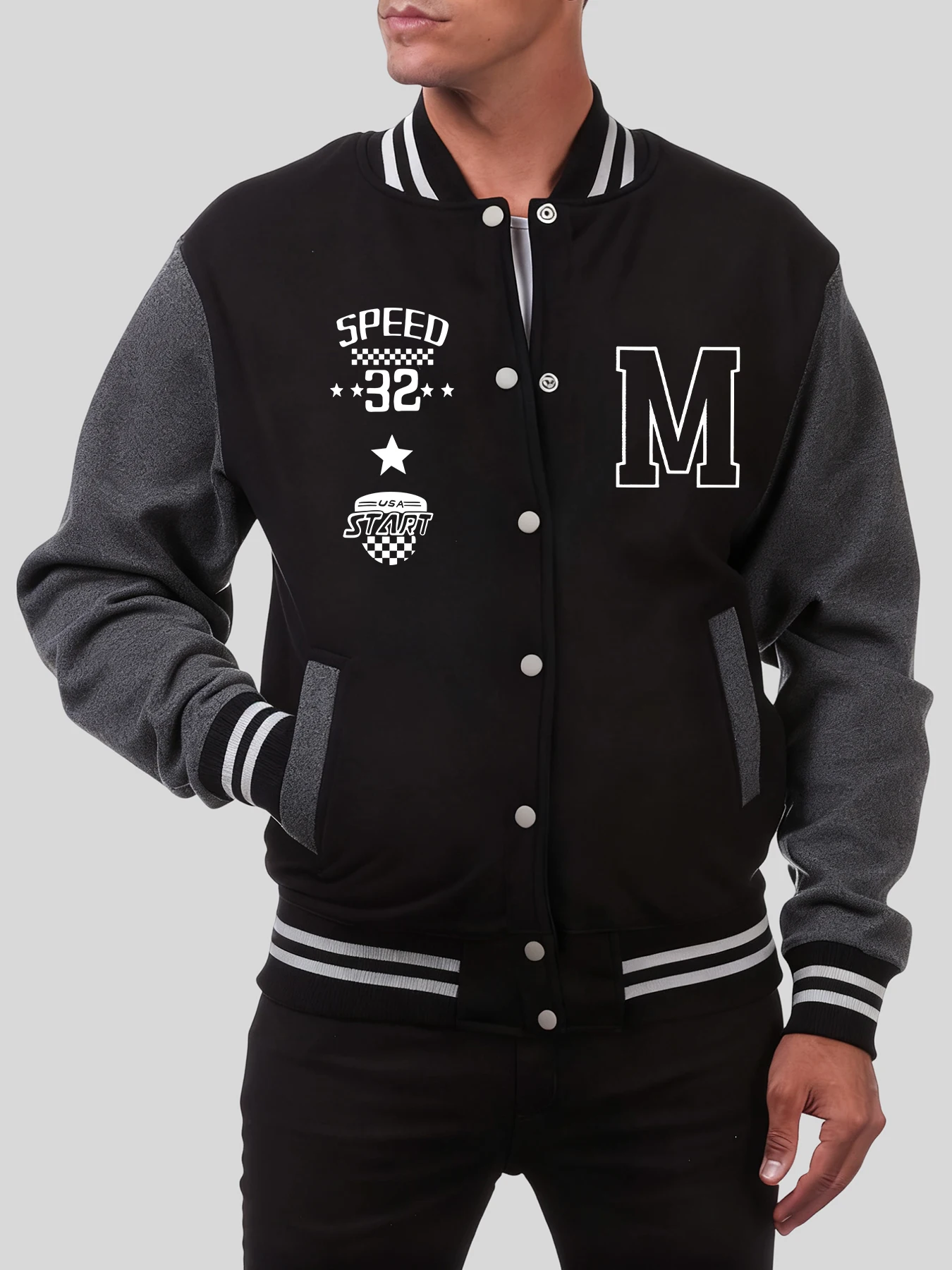 

Letter M Speed 32 Prints Baseball Uniform Man Casual Fleece Streetwear Loose American Coat Vintage Oversized Mens Clothing