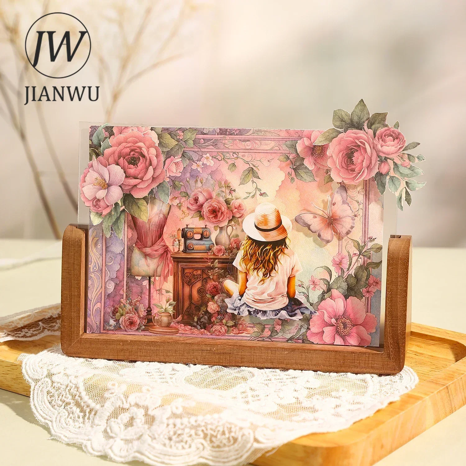 JIANWU Flower Shadow Frame Series Vintage Border Collage Material Paper Creative DIY Junk Journal Scrapbooking Stationery