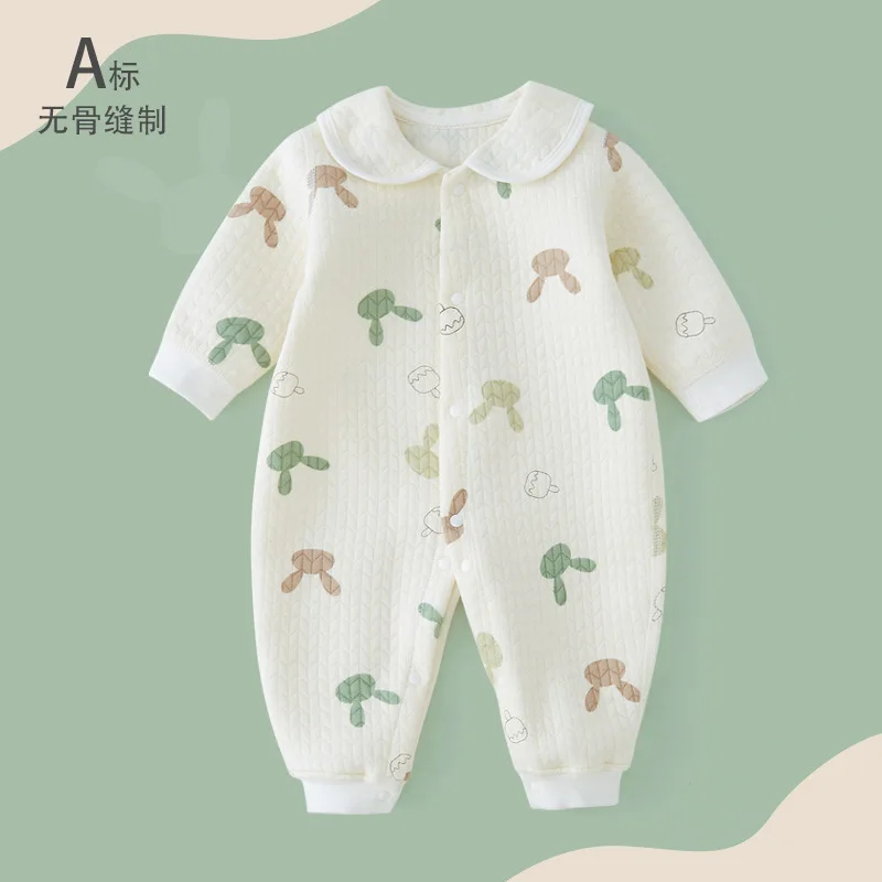 Baby jumpsuit to keep warm in spring, autumn and winter, boneless quilted newborn baby clothes, outdoor rompers, jacket