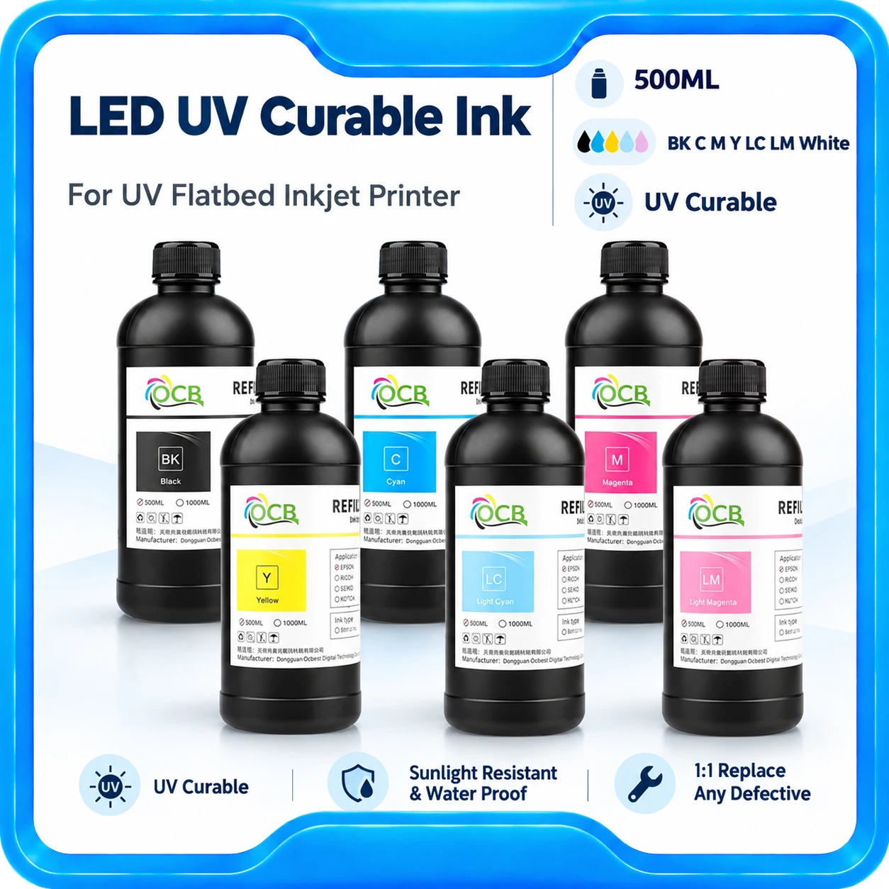500ML LED UV Ink for Epson Roland for Mimaki Mutoh DX4 DX5 DX6 DX7 I3200 L1800 XP600 Printhead UV Flatbed Inkjet Printer