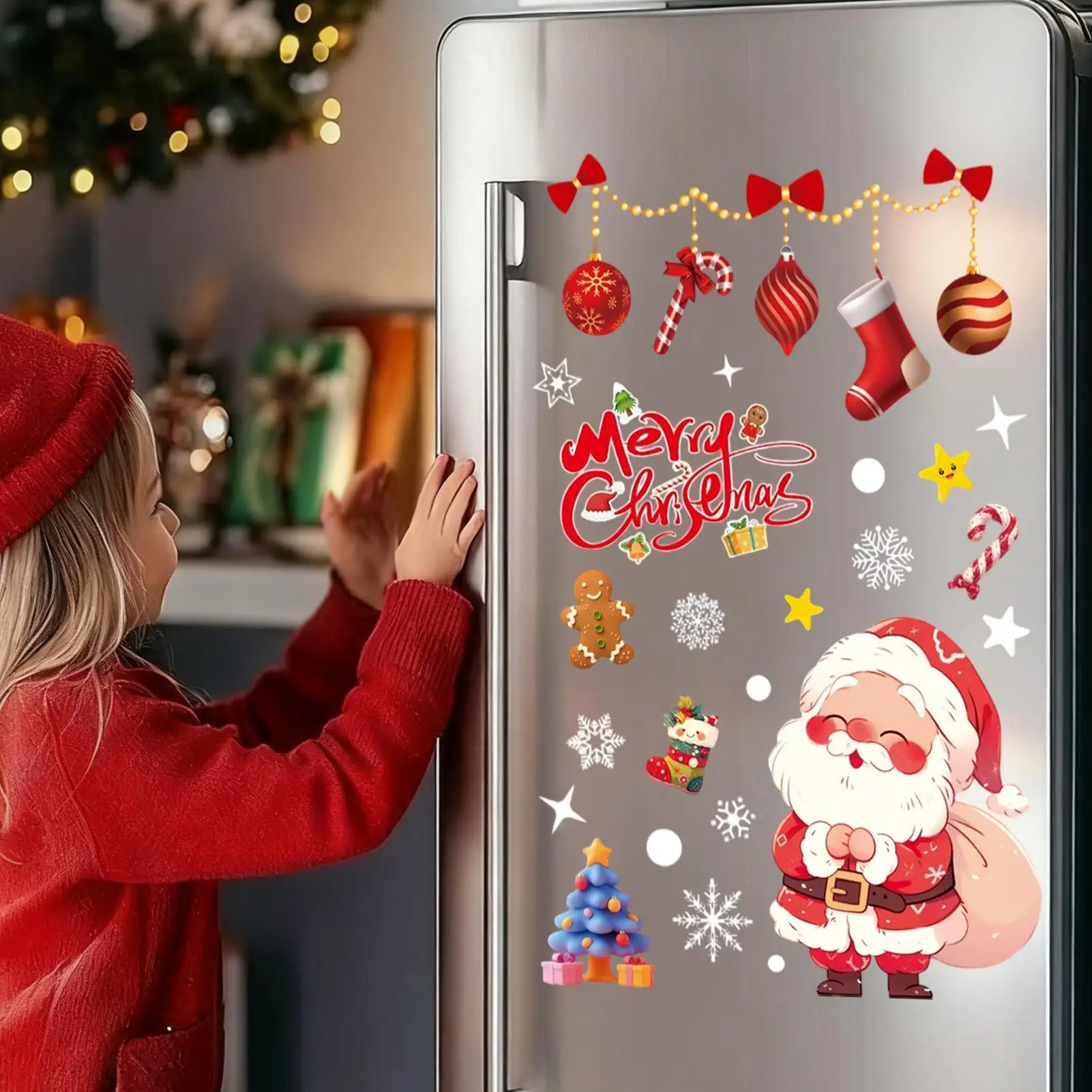 Holiday Window Clings 4 Sheet Santa Snowman Deer Window Stickers Christmas Wall Glass Clings For Winter Home Party Outdoor
