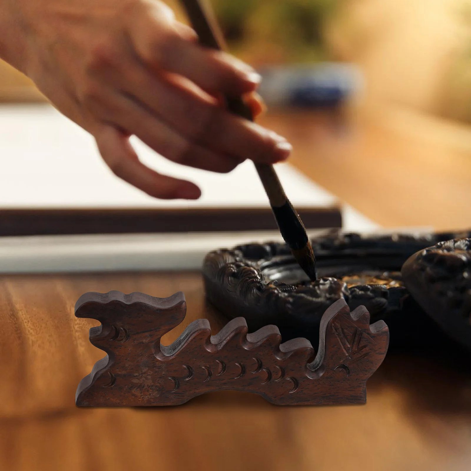 Calligraphy Brush Pen Rest Holder The Four Treasures of Study Chinese Black Wooden