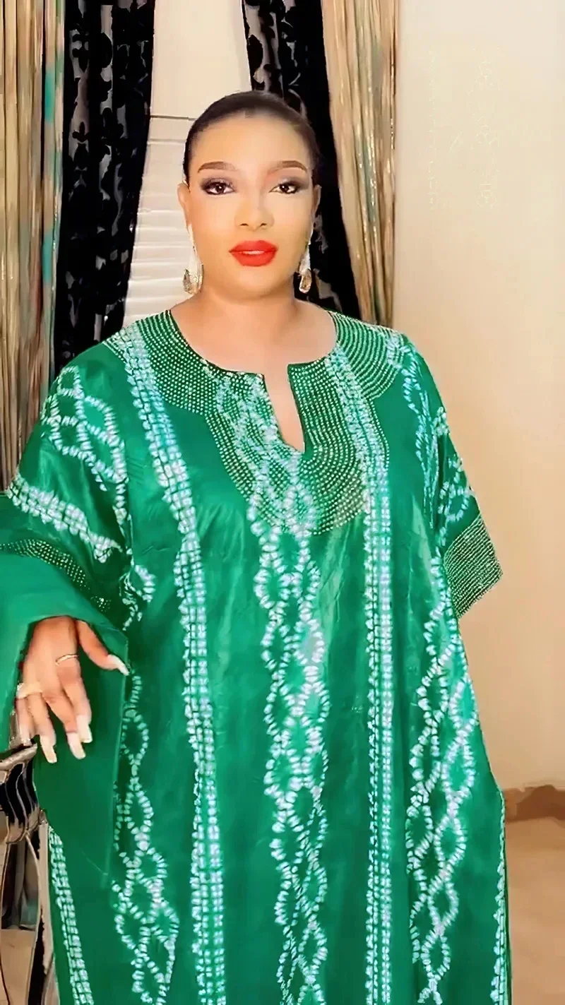 2025 فساتين أفريقية للنساء خريف أنيق بأكمام قصيرة ورقبة على شكل حرف v برتقالي أخضر فستان طويل موضة إسلامية عباية ملابس أفريقية #4