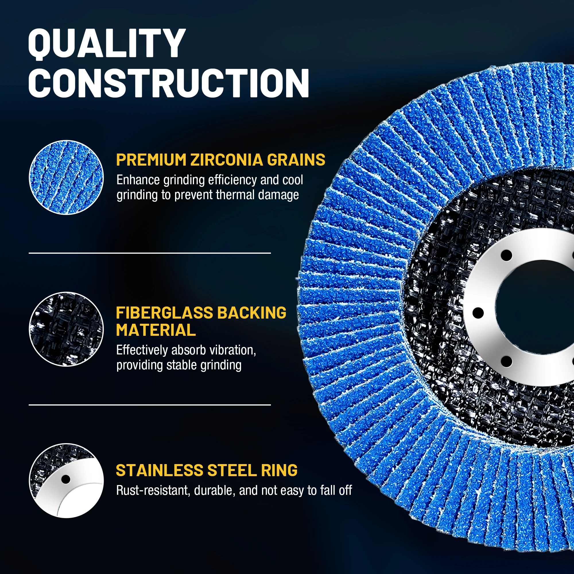 TOLESA Zirconia Flap Discs 40/80 Grit, 4-1/2 x 7/8-Inch Type 29 10-Pack, High-Density 90 Flaps Fast Material Removal, 13300 RPM