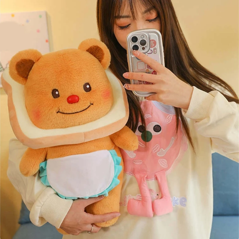 

Soft Hug Bear Toast Cushion, Plush Comfortable Toast Plush Toy Widely Used