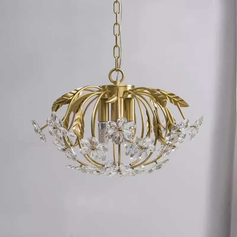 Light Luxury and Brass Pendant Light Minimalist Pumpkin Shape Crystal Flower Hanging Lamp Living Dining Room Cafe Dressing Room