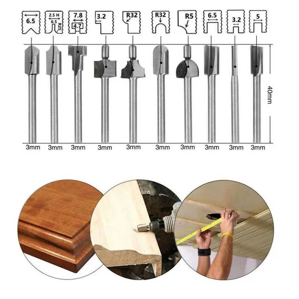 10pcs Metal HSS Router Drill Bit Multi-function Engraving Drill Bits For Dremel Rotary Tool Set For Wood Acrylic PVC Plastic