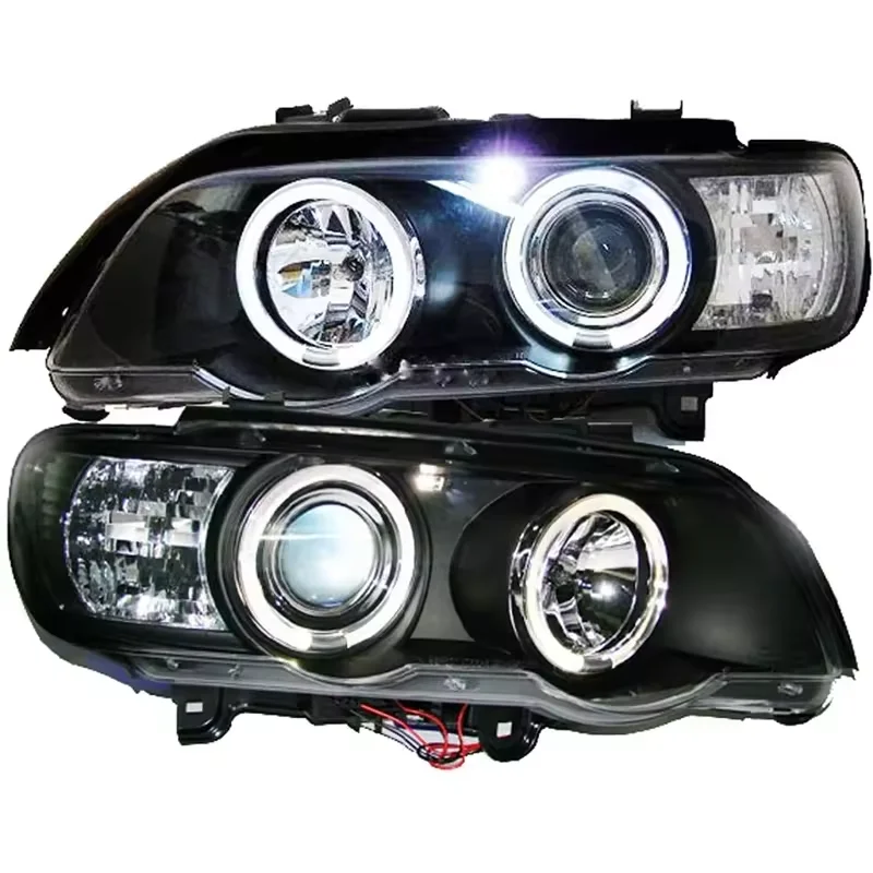 X5 E53 LED Head Lights LED Angel Eyes 1999-2002 Year Black Housing Sonar