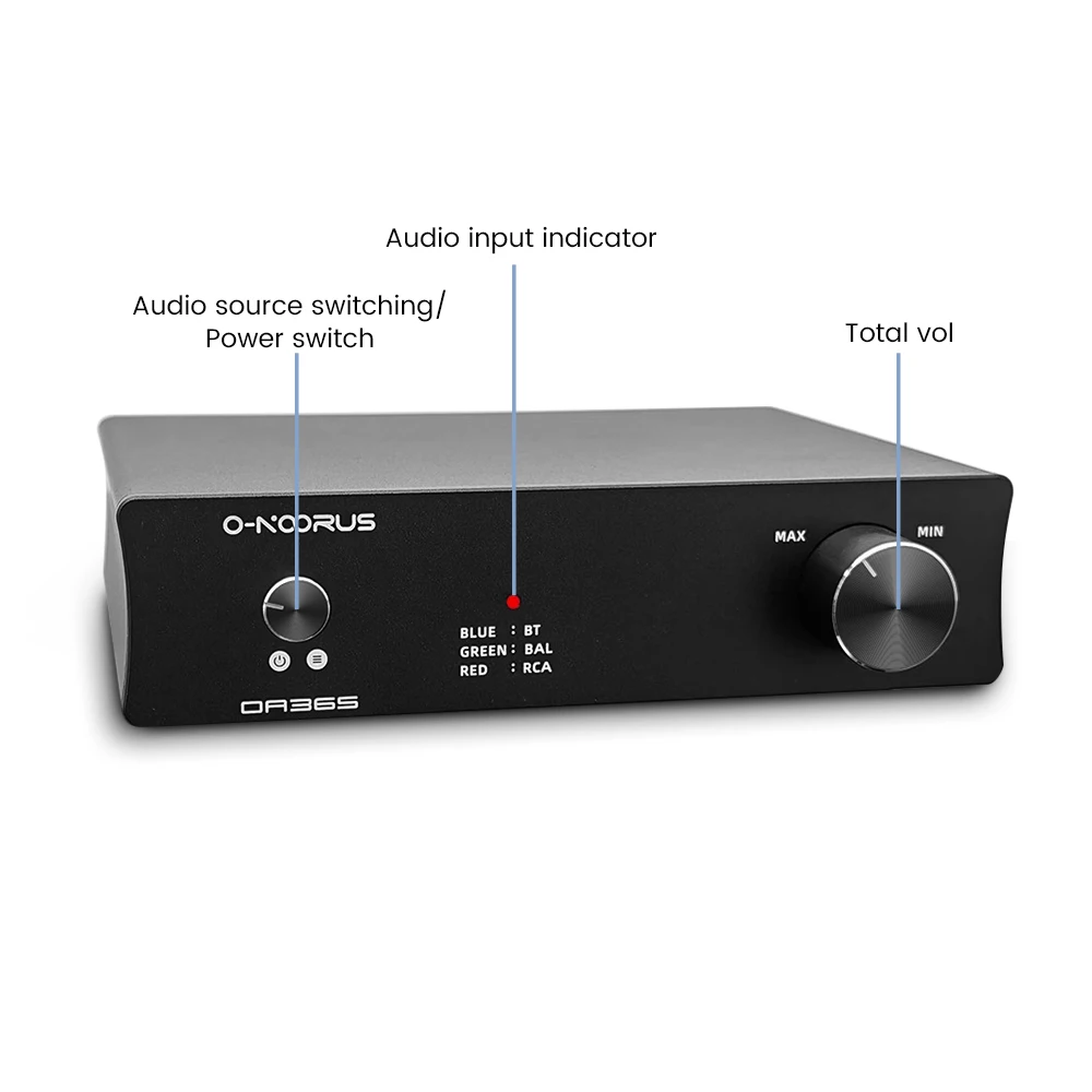 O-NOORUS OA36S BT 5.0 Desktop Digital Amplifier Dual MA12070 Fully Balanced HIFI Class D Power Amplifier Supports APTX RCA TRS