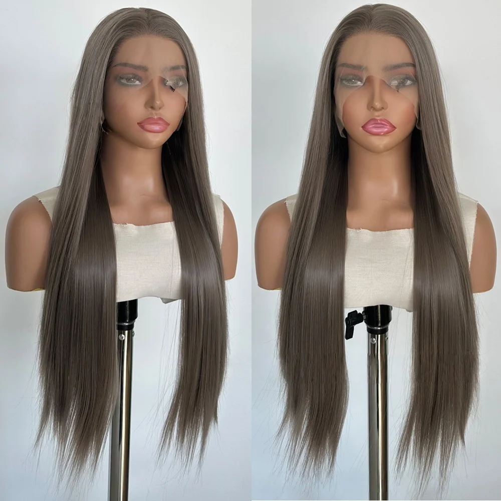 

Ash Brown Lace Front Wig for Black Women 13x4 Lace Front Wigs 26inch Long Straight Hair Cosplay Wigs synthetic lace front wig