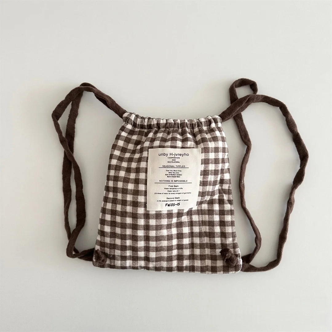 Zaino con coulisse in stile coreano per bambini Borsa a tracolla portaoggetti leggera per bambini scozzese a pois invernali