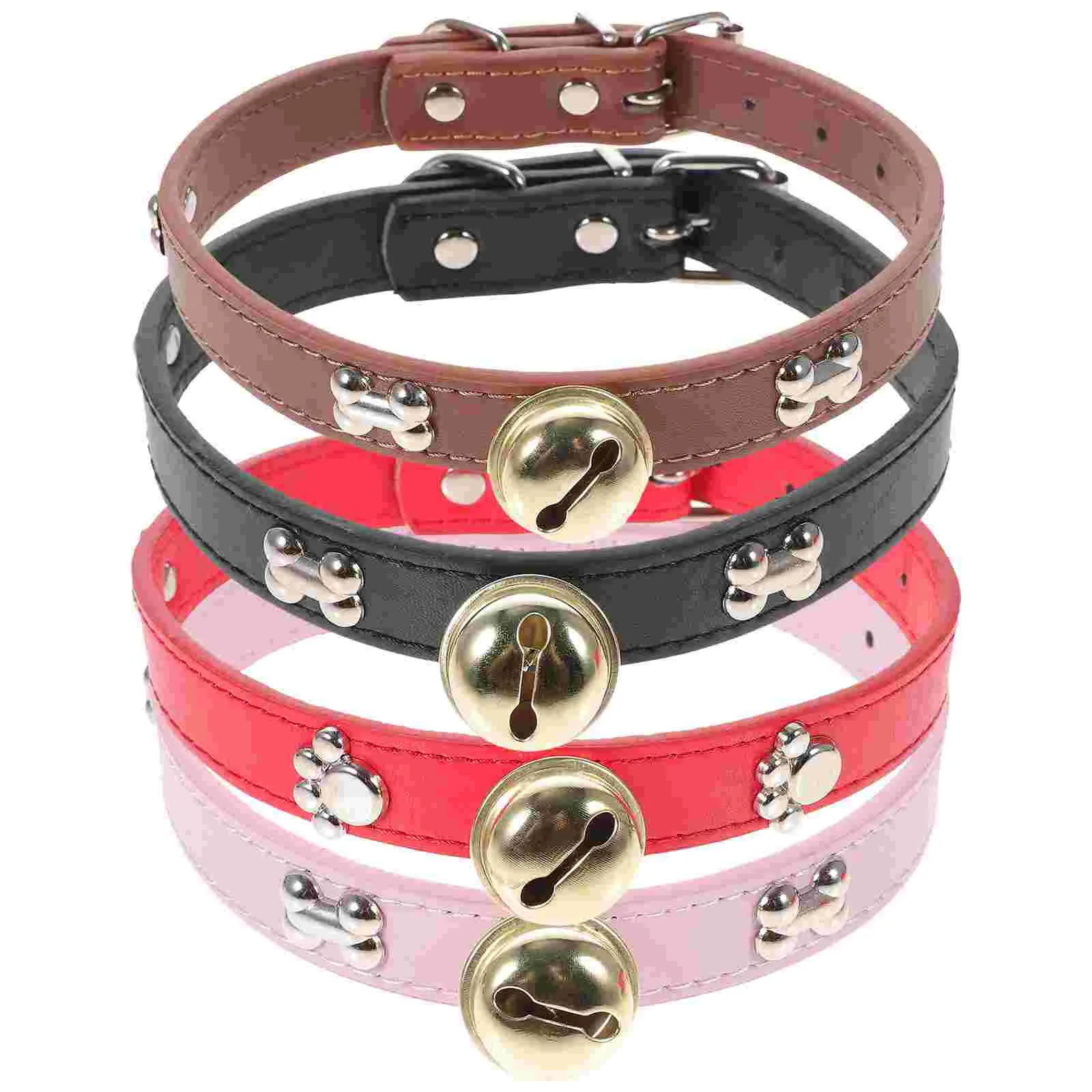 4 Pcs Goat Collar with Bell Husbandry Supplies Adjustable The Dog Animal Anti-lost Cow Red Sheep Horse Halter Collars Pu Black