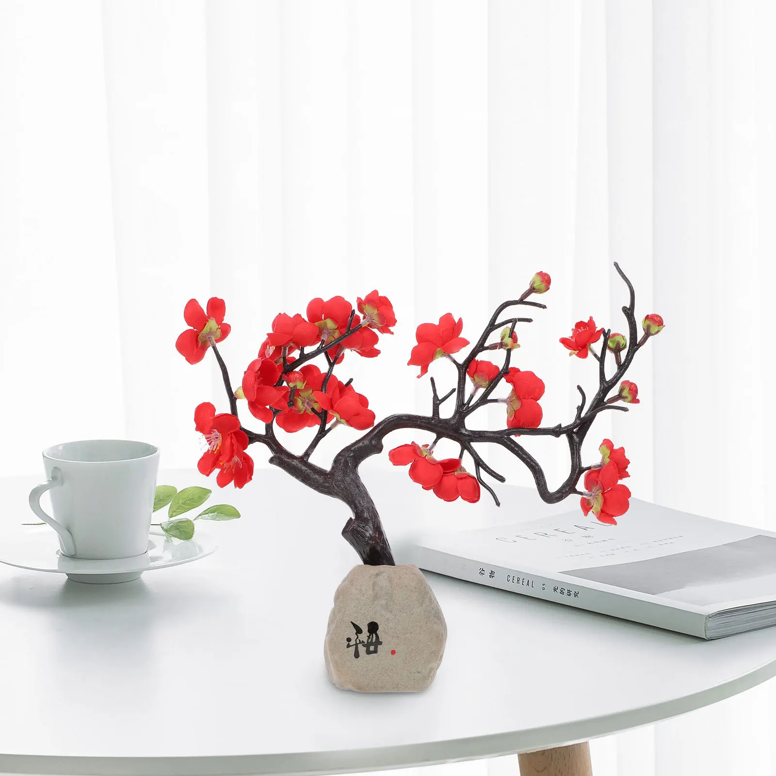 

Artificial Plum Blossom Branch Red Chic Simulation Flower Ornament for Home Decoration Christmas Wedding Party Table Display