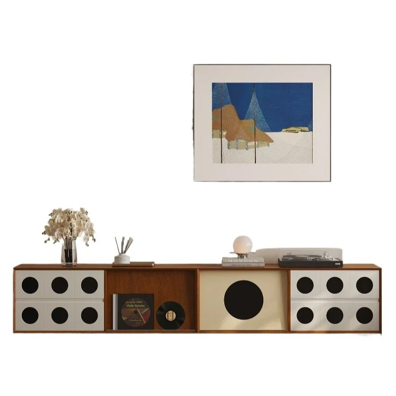 

Retro floor module combination TV cabinet storage locker integrated living room home