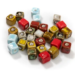 10pcs 10mm Multicolor Square Loose Ceramic Beads For Jewelry Making Pcs Porcelain For Bracelet Necklace Jewellery TCZ151
