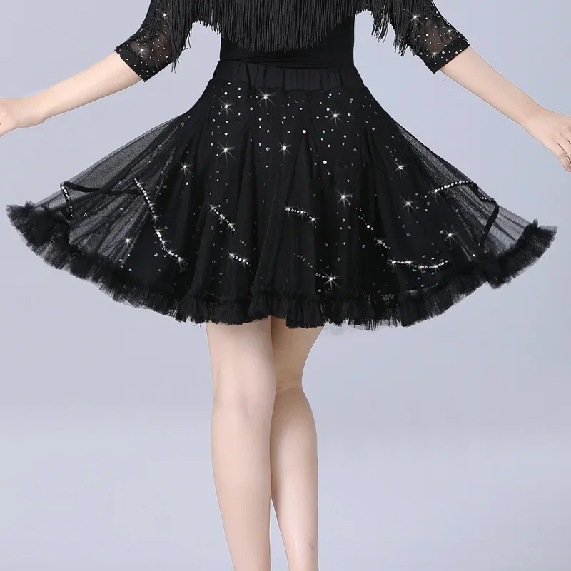 Square Dance Skirt Sequins Latin Dance Skirt Women Practice Clothes Short Skirt Dance Costume Professional Performance Clothing