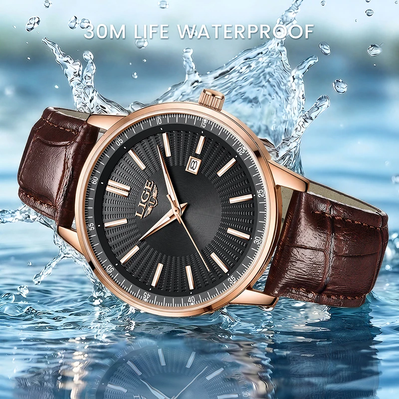 2026 New Men Watch LIGE Top Brand Luxury Brown Leather Watch for Men Waterproof Sport Chronograph Quartz Wristwatch Montre Homme