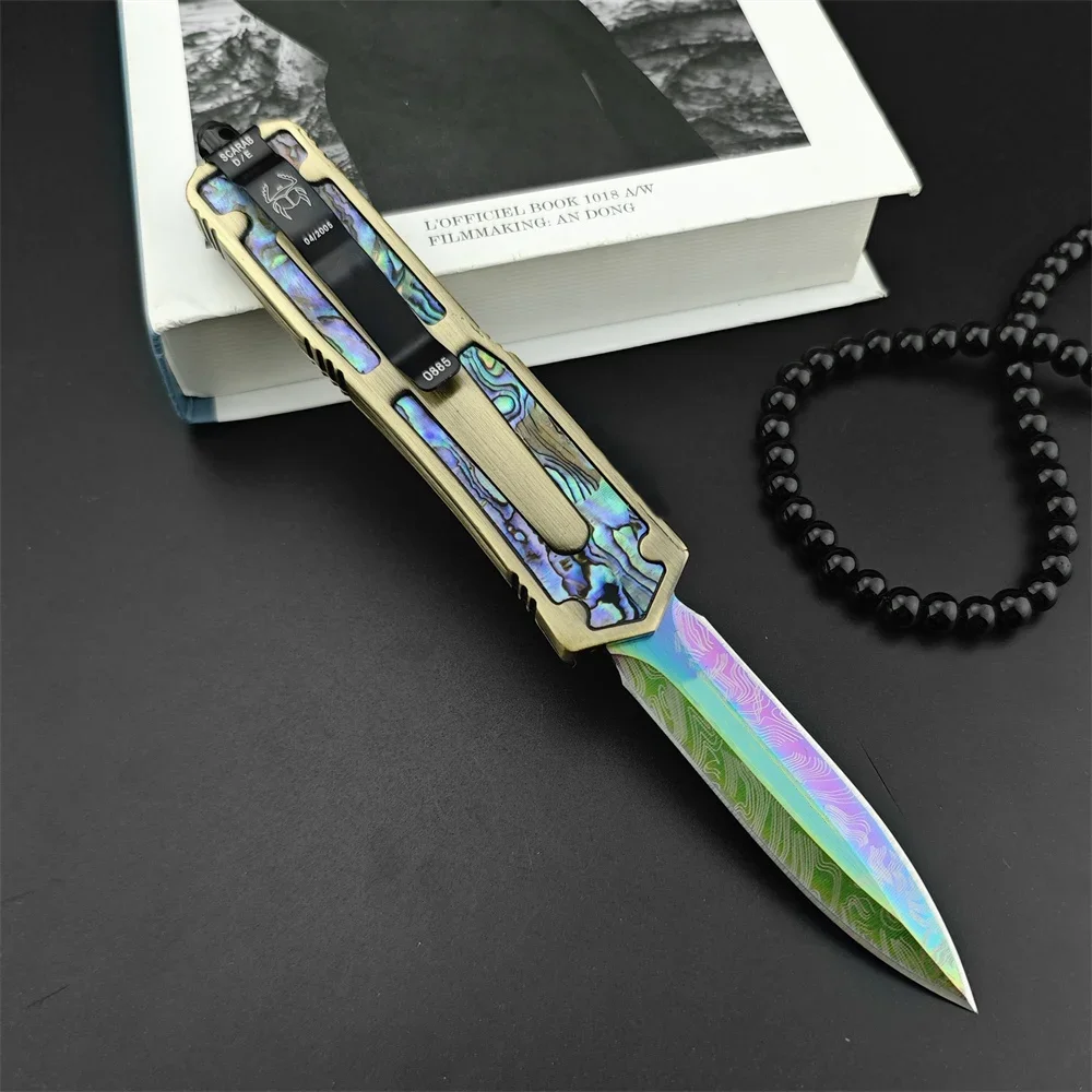 Tactical Colorful Pattern Pocket Knife 440 Blade Zinc Alloy Inlaid Bobby Handle Outdoor Camping Hunting Knives