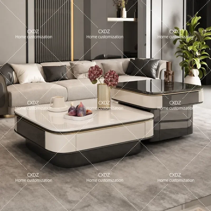Luxury Rock Slab High Low Coffee Table Set Glass Top Microcrystalline Stone Tea Table Modern Living Room Furniture 2026 New