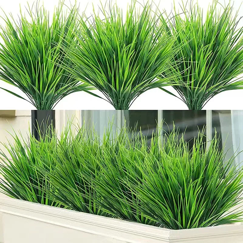 2pcs 7 Forks/Bundle Artificial Plants, Green Grass Plastic FlowersWedding Spring Summer Living Room Christmas Home Decoration