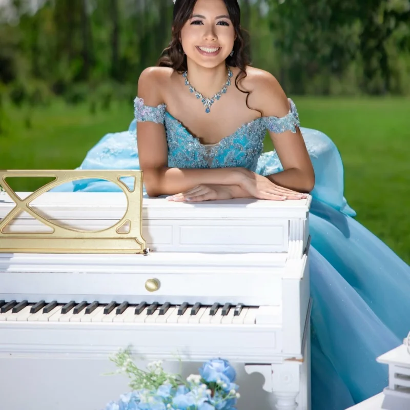 Shiny Blue Quinceanera Dress Crystal Glitter 3D Flower Decal Long tail off-shoulder Bow Vestidos De 15 Quinceanera ﻿Customize