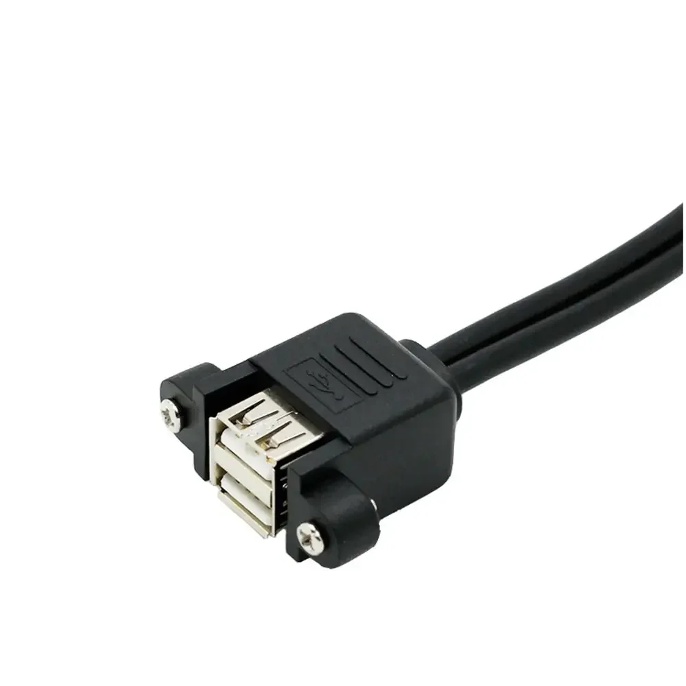 25CM 50CM 1M Dual Port USB 2.0 ONE Male to Female M/F Extension Screw Lock Panel Mount Cable