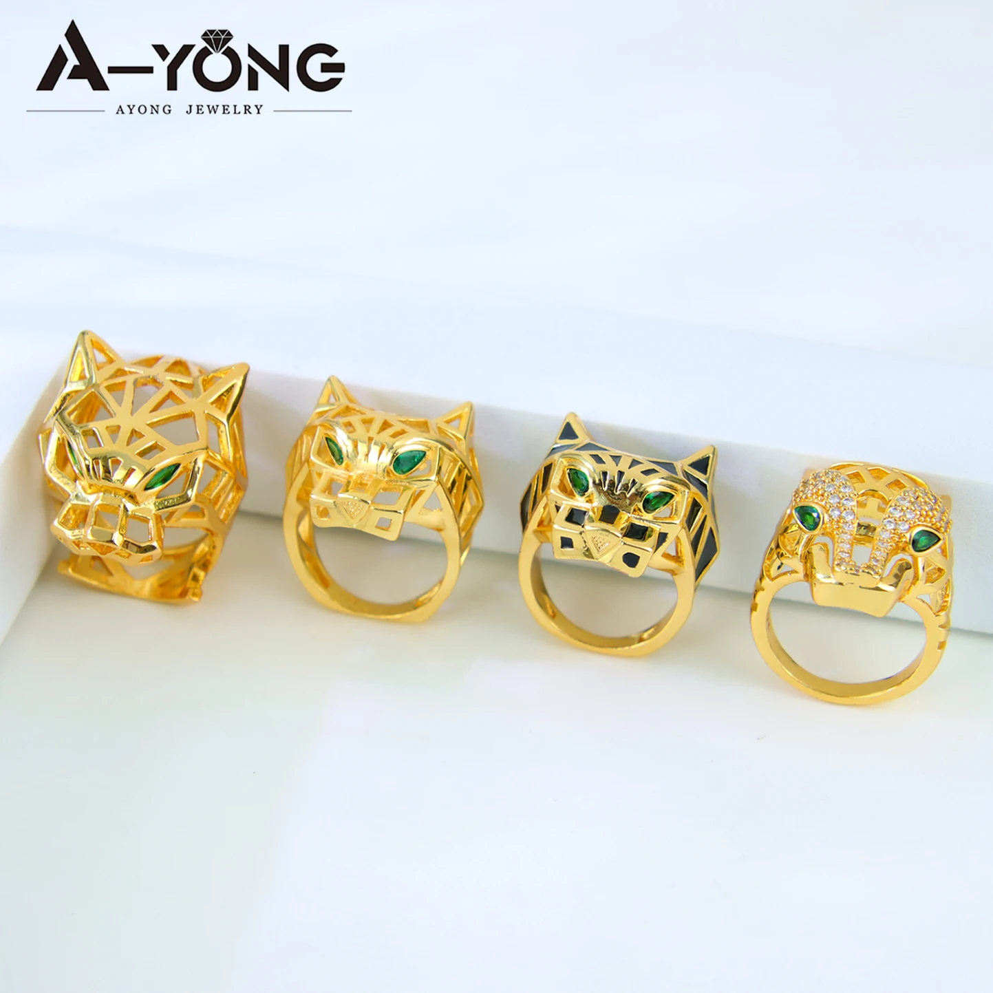 Hip Hop Leopard Gold Color Ring 21k Gold Plated Turkish Punk Finger Rings Middle East Womens Mens Fashion Vintage Jewelry