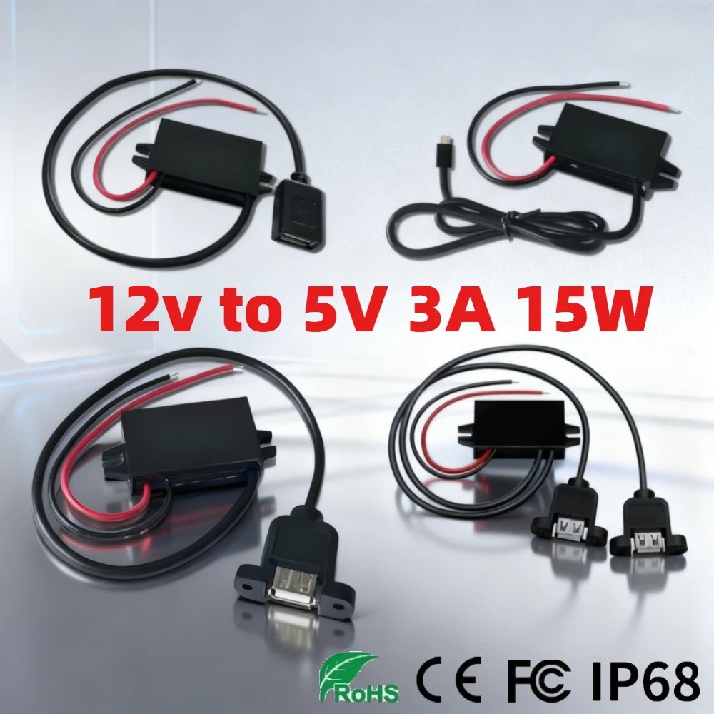 

DC-DC 12V to 5V 3A 15W Mini Micro USB Step Down Car Power Converter Voltage Power Supply Output Adapter with Reverse Protection