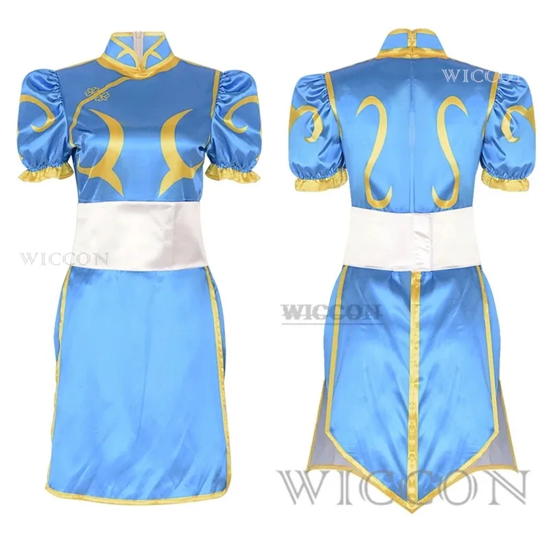 NewFighter Street Cosplay Chun Li حزام ملابس الدعاوى ألعاب أنيمي حفلة الهالوين مثير تشون لي الأزرق شيونغسام لعب الأدوار مثير co